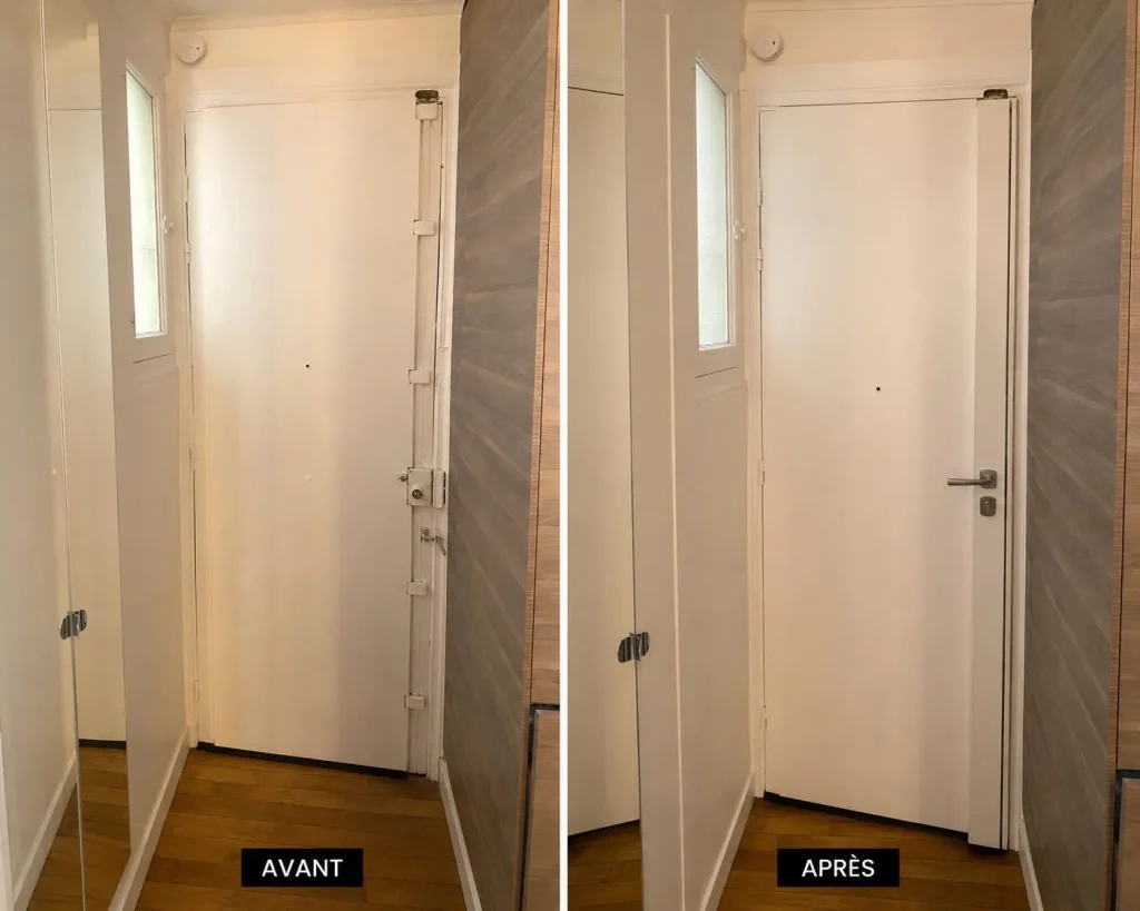 Réalisation de blindage de porte JK Service - Avant et après travaux